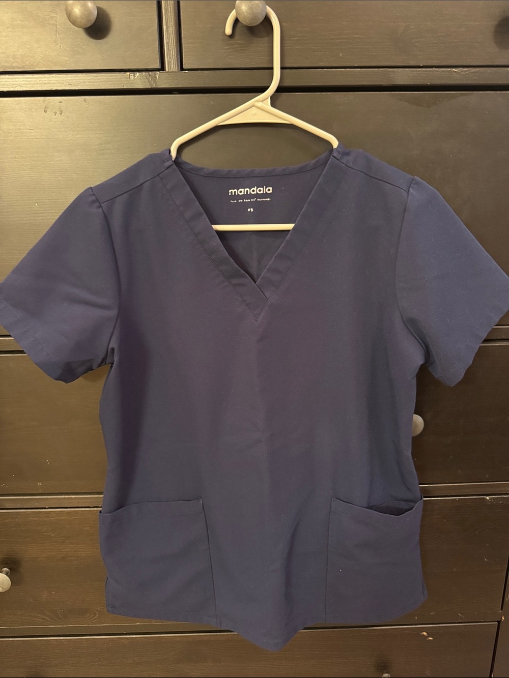 Mandala Women's Navy V-Neck Scrub Top